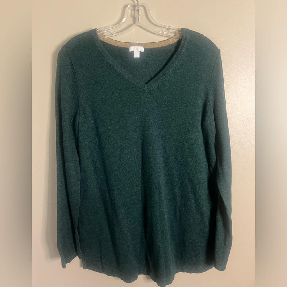 J. Jill Hunter Green V-Neck Sweater EUC